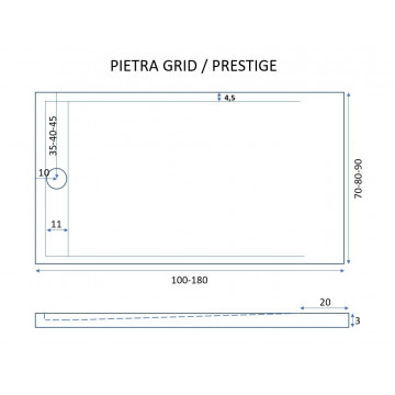 Piatto doccia in marmo resina con griglia laterale Moka Prestige