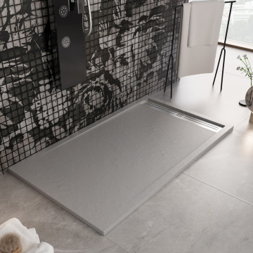 Piatto doccia in marmo resina con griglia laterale Grigio Chiaro Relax
